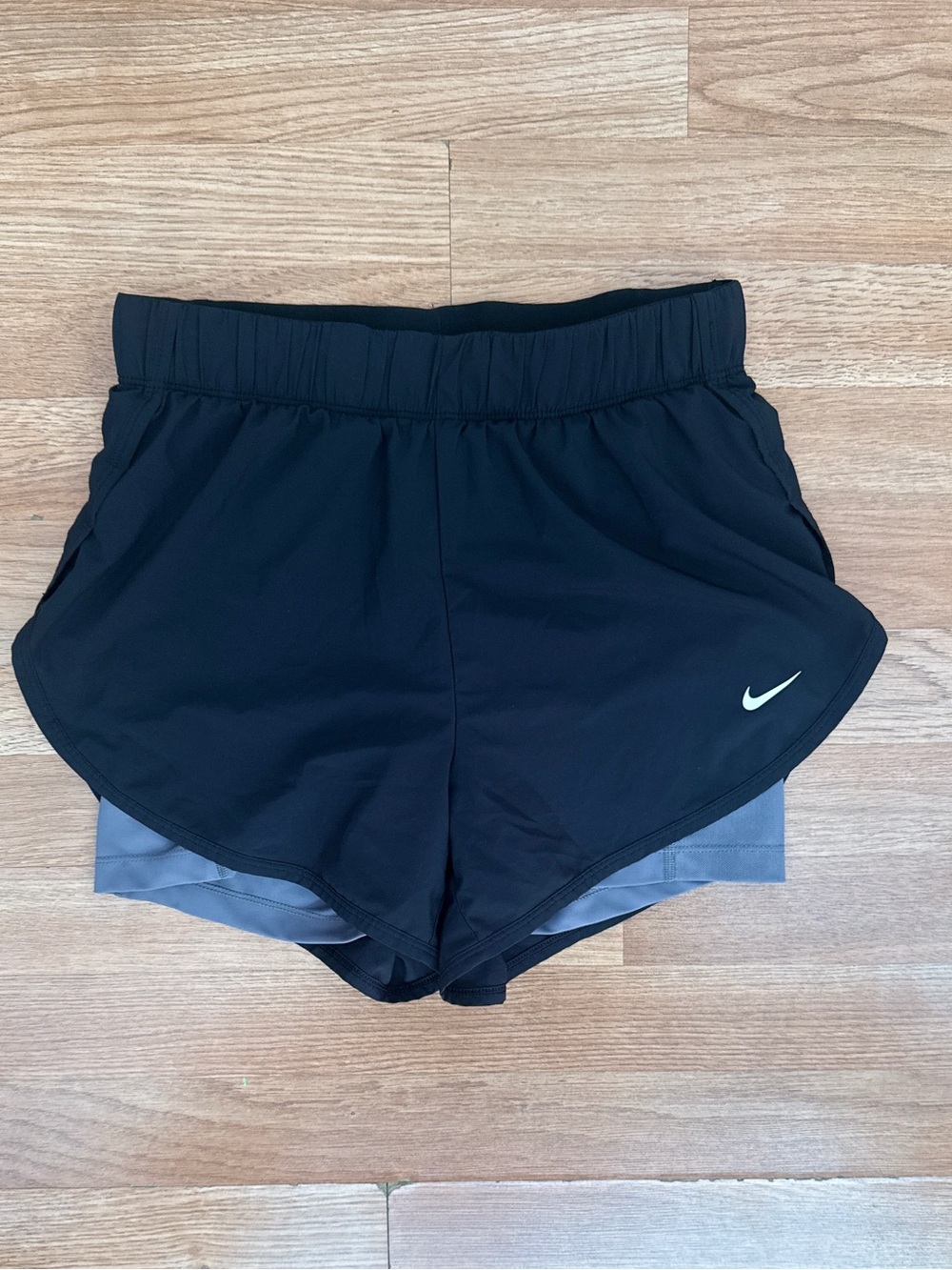 Nike Black Two-in-One Athletic Running Shorts with Gray Liner